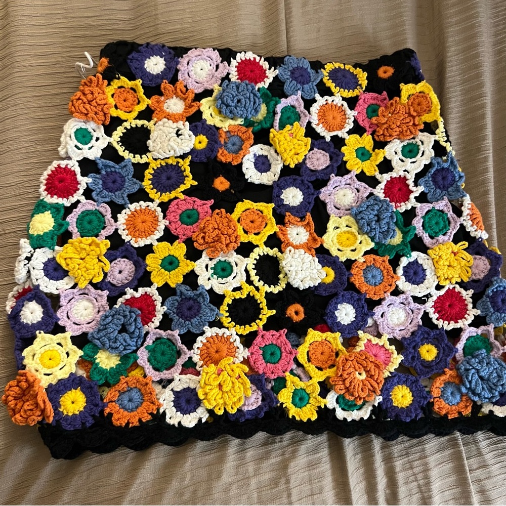 STAUD Multicolor Crochet Mini Skirt